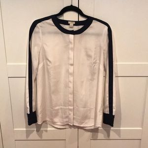 J. Crew white and navy blue button blouse